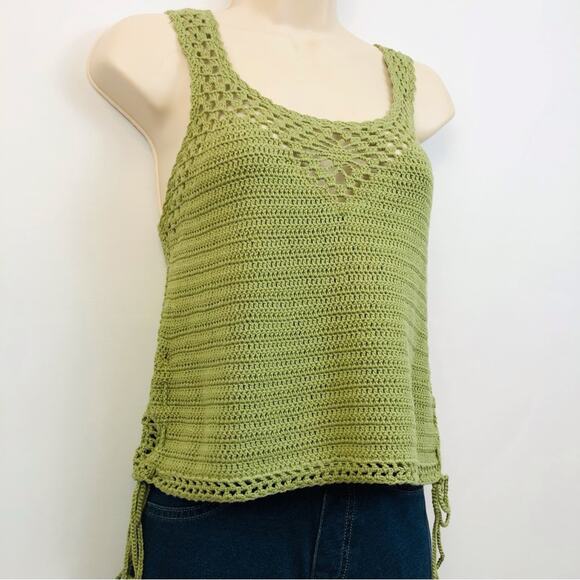 NWT Say What? Boho Goddess Green Crochet Sleeveless Top Adjustable Side Ties - Picture 15 of 16